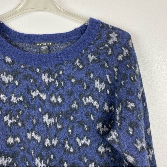 Athleta Hawthorn Textured Crewneck Wool Blend Sweater Navy Animal Print Size 1X - Picture 5 of 8